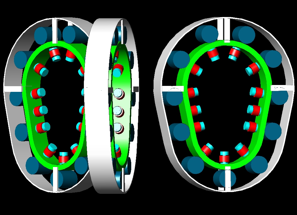 Magnetic and centrifugal propulsion system with application of slidding rollers and elctronic control.
