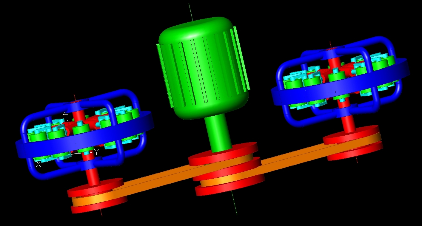 Doubled 12-rollers centrifugal propulsion thruster.